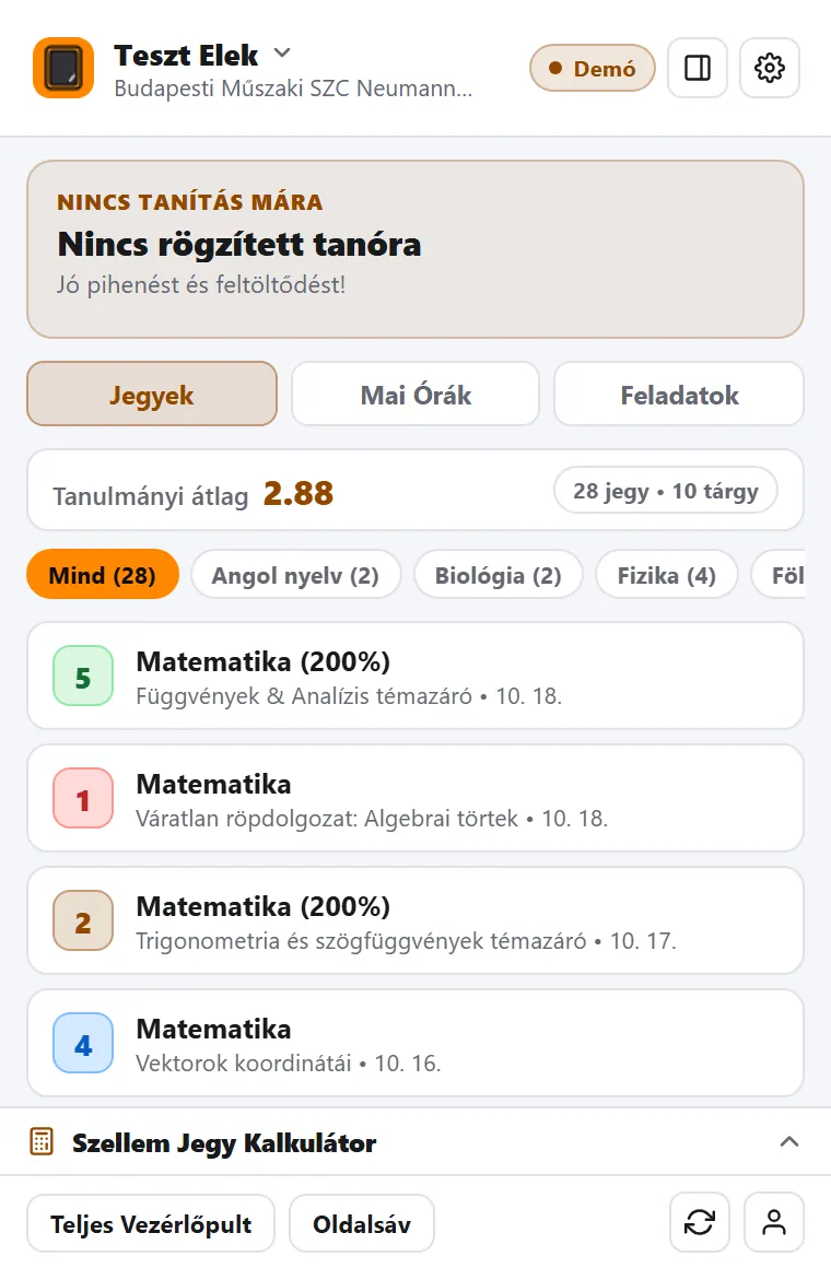 A Pala böngészőbővítmény felugró ablaka a jegyekkel